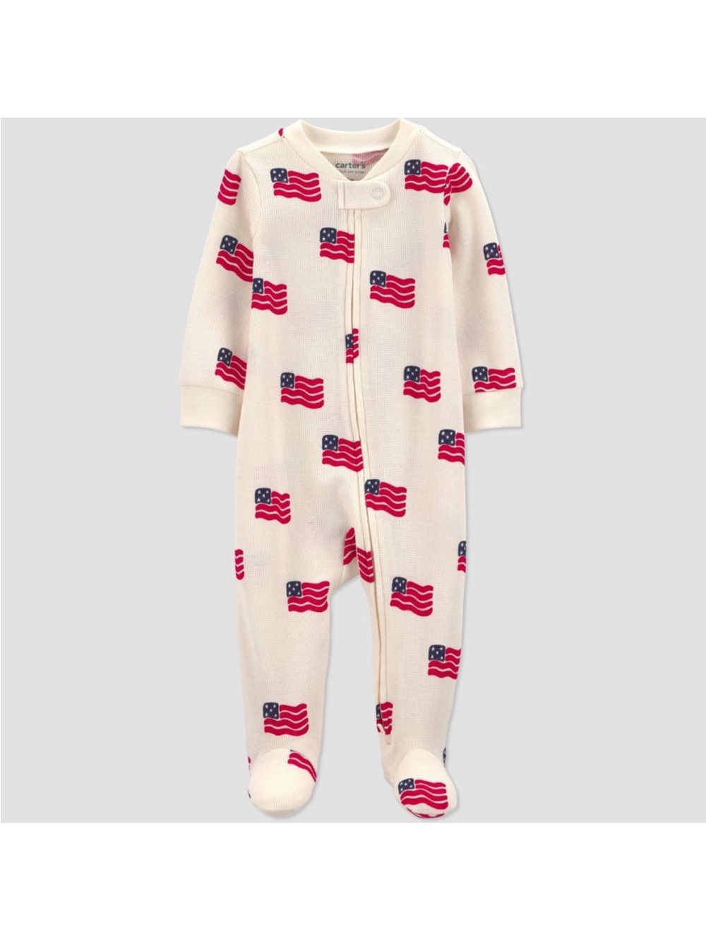 Carter's Cream One-Piece Footed Pajamas with Red and Navy Flag Print